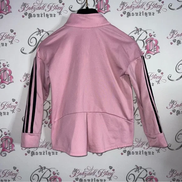 Adidas tracksuit top sweater zip up pink striped classic on arms bubblegum pink - Picture 2 of 10